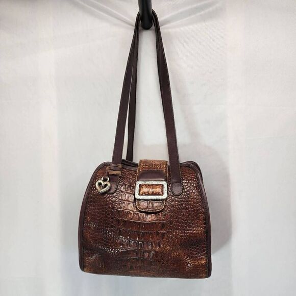 BRIGHTON Brown Crocco Embossed Strap Over Shoulder Bag - Picture 1 of 15